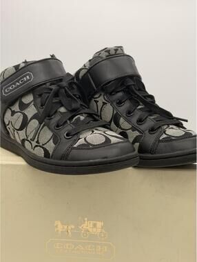 Coach Zoe Zoey High Top Sneakers Q1430 Black White Gray Leather Y2K Size 7.5